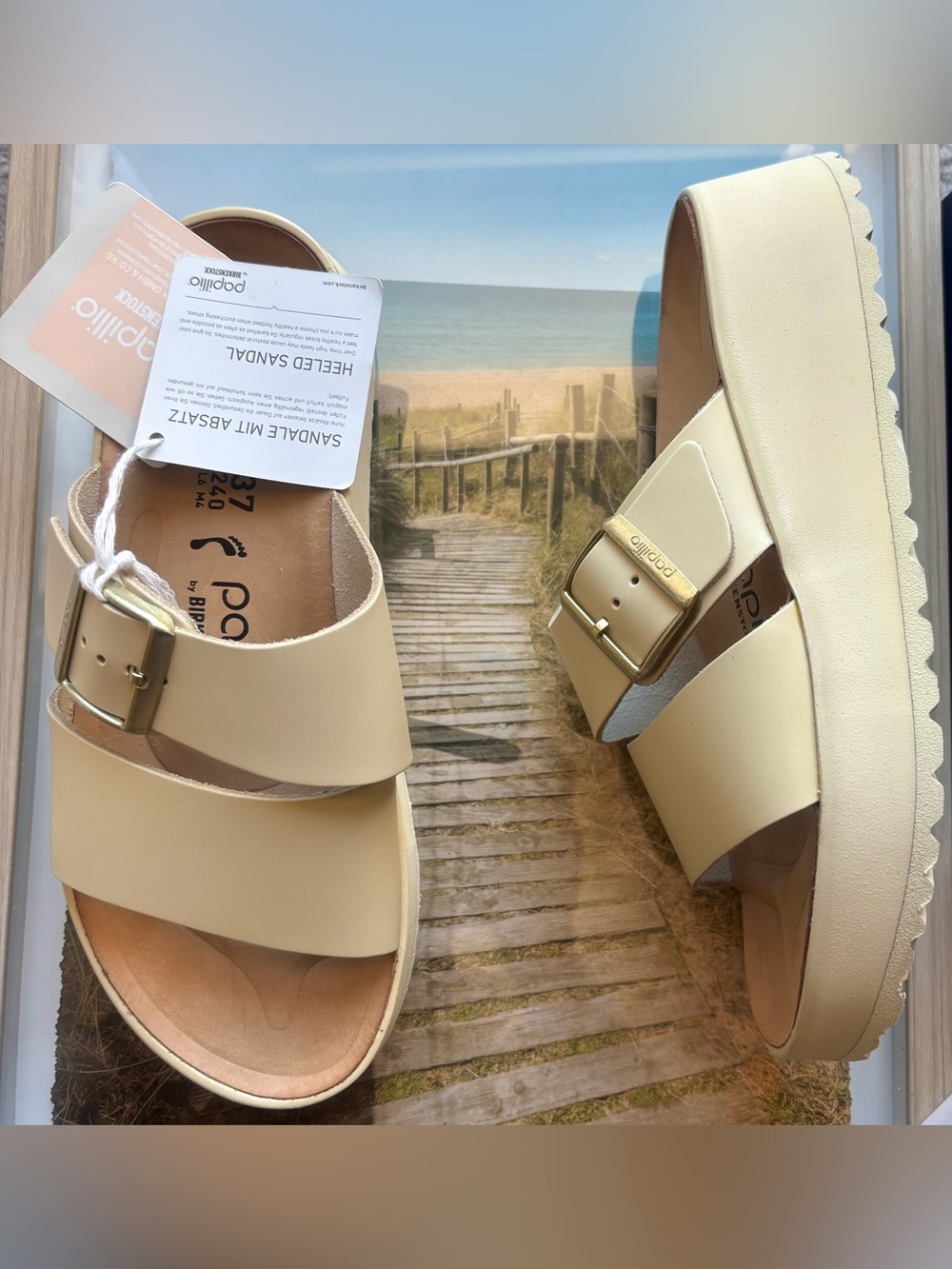 Birkenstock Papillio Almina Leather Platform Sandal Buckle Slides Sandals 37 39 - Picture 1 of 13